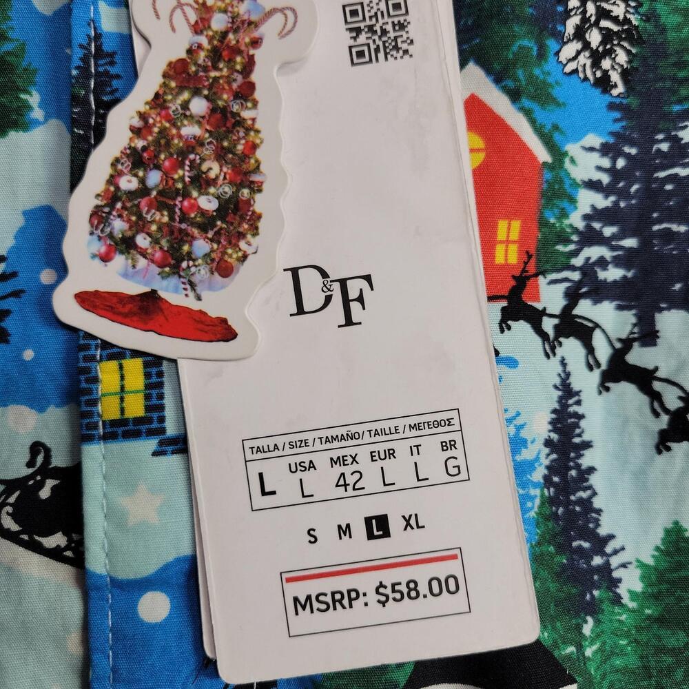 NWT DENIM & FLOWER Ricky Singh Christmas Shirt Men L Santa Snowmen Button Up - Picture 7 of 8